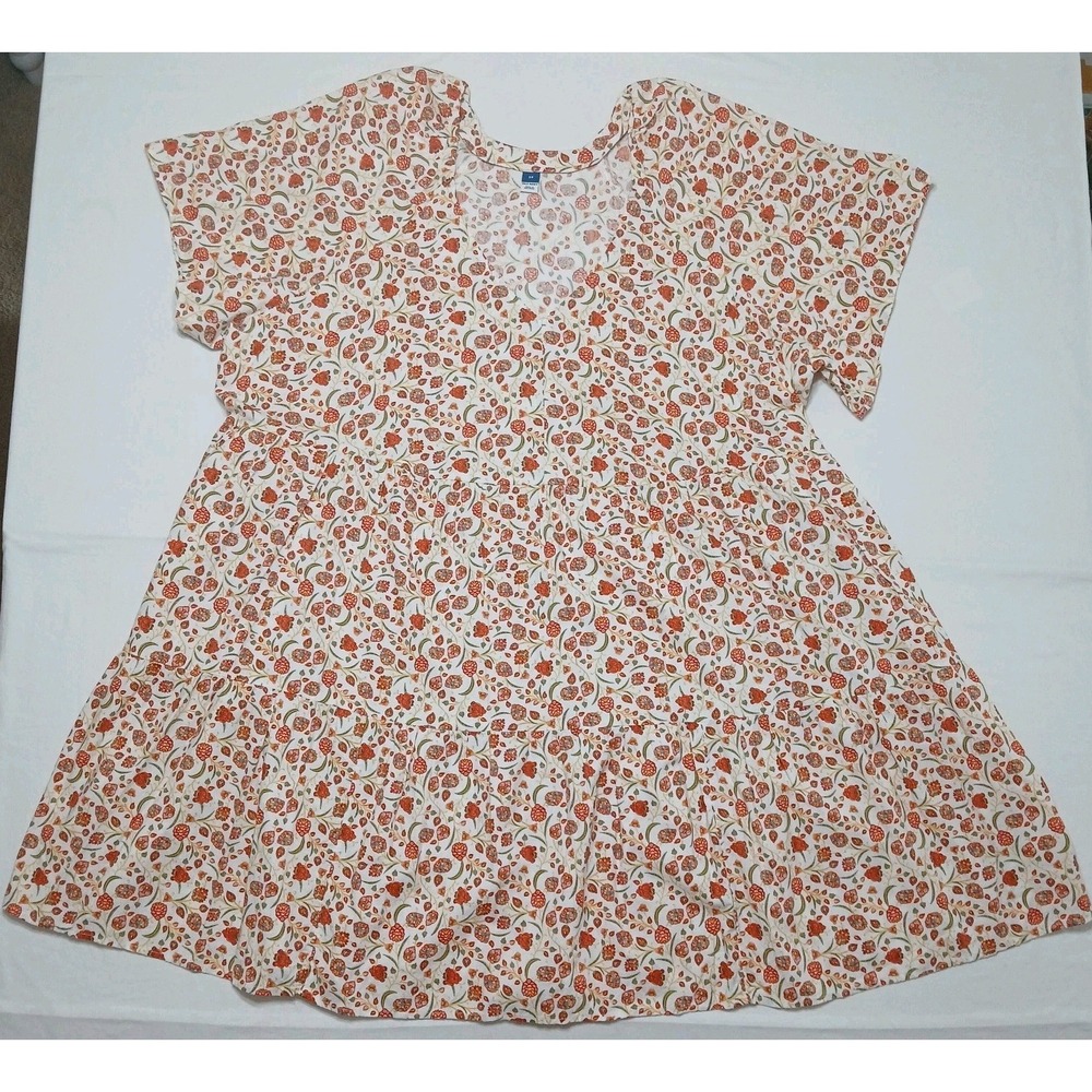 Old Navy Women's Cream Floral‎ V-Neck S/S A-line Tiered Dress Size 3XL